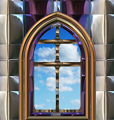 Image showing gothic or scifi window with blue sky