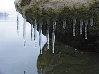 Image showing Icicles on the Boulder