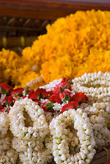 Image showing Flower garlands at temple in Thailand