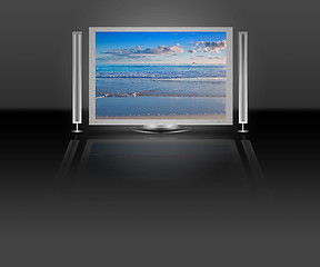 Image showing plasma lcd tv with beach nature scene