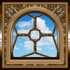 Image showing gothic or scifi window with blue sky