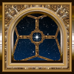 Image showing window looking out to night sky with wishing star