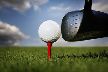 Image showing Golf club and ball in grass