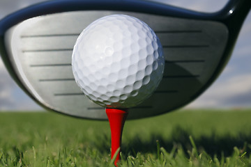 Image showing  Golf club and ball in grass