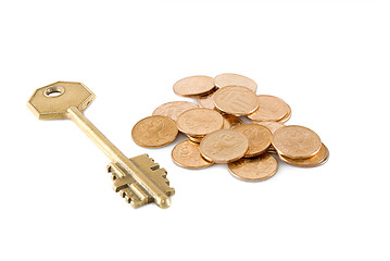Image showing Coins and a key