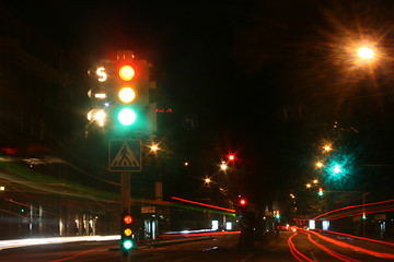 Image showing Traffic lighit in night