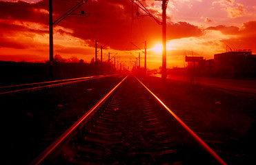 Image showing railway sunset 4