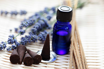 Image showing incense cones and aromatherapy oil
