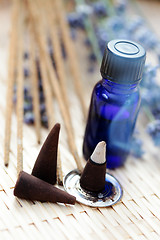 Image showing incense cones and aromatherapy oil