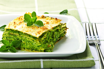Image showing Plate of vegeterian lasagna