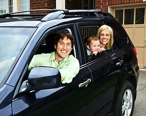 Image showing Happy family in car