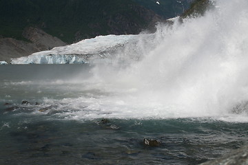 Image showing Waterfall with Mendenhall Glacier