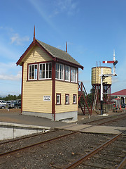 Image showing Restored signalbox and water tank