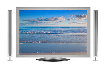 Image showing plasma lcd tv with beach nature scene