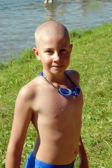 Image showing boy in googles on the beach