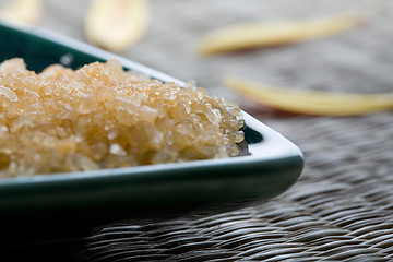 Image showing Bath salts in blue dish.