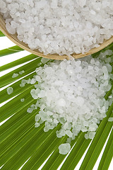 Image showing bath salt with palm leaf