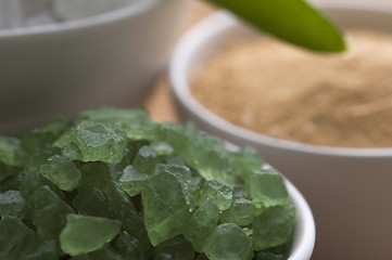 Image showing bath salt and aloe vera