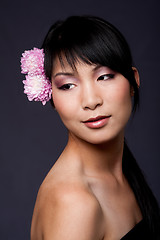 Image showing Face of Asian woman with flowers