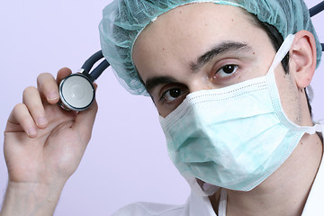 Image showing Young doctor with stethoscope.