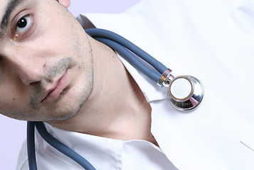 Image showing Portrait of a young doctor with stethoscope.