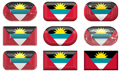 Image showing nine glass buttons of the Flag of antigua barbuda