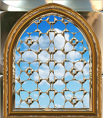 Image showing gothic or scifi window with blue sky