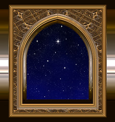 Image showing window looking out to night sky with wishing star