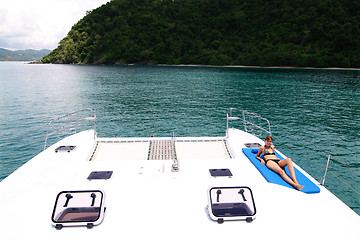 Image showing Woman aboard yacht.