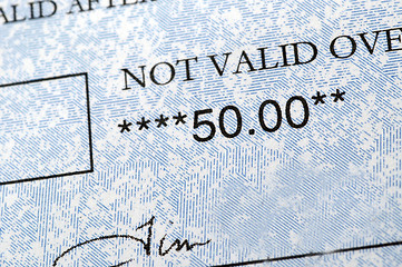 Image showing fifty dollar check detail