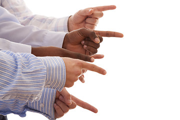 Image showing multiracial hands gesturing together (isolated on white)