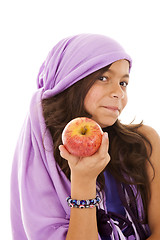 Image showing young child showing a red apple
