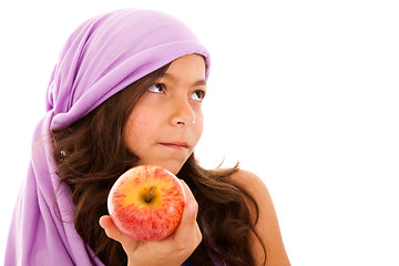 Image showing young child showing a red apple