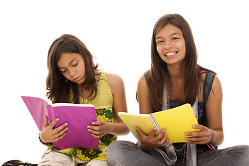 Image showing two young student sisters