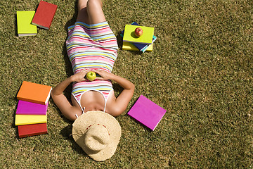 Image showing Studing at the school grass