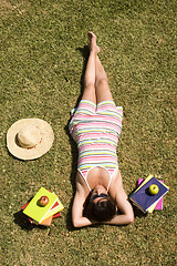 Image showing Studing at the school grass