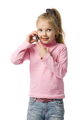 Image showing little girl talks by mobile phone