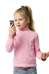 Image showing little girl talks by mobile phone