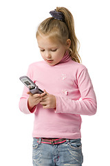 Image showing little girl talks by mobile phone