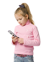 Image showing little girl talks by mobile phone