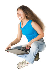 Image showing laughing girl with laptop