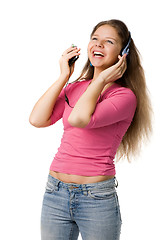 Image showing Laughing girl with walkman