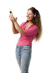 Image showing Laughing girl with walkman