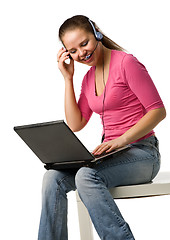 Image showing girl with laptop and headphone