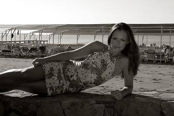 Image showing Girl  lying on the sea side