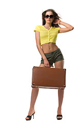 Image showing attractive woman with suitcase 