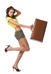 Image showing happy woman with suitcase