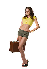 Image showing happy woman with suitcase