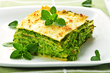 Image showing Plate of vegeterian lasagna