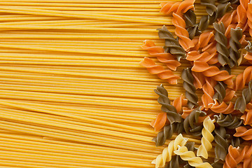 Image showing Spiral shaped pasta and spaghetti